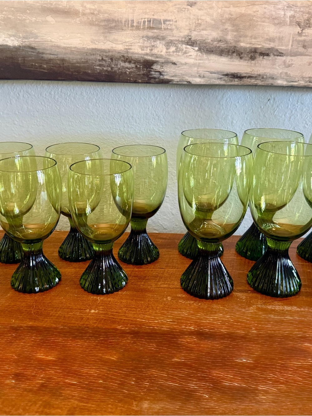 MCM Vintage Lenox Tempo Emerald Green Handblown Crystal Glasses - Set of 12